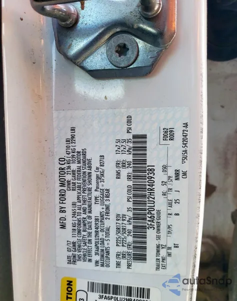 2017 Ford Fusion Se Hybrid из США, поврежденный, VIN 3FA6P0LU2HR409381